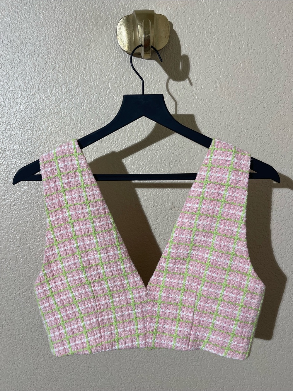 Zara Pink and Green Tweed Crop Vest - Picture 2 of 7